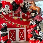 146 Pcs Derby Day Holiday Black And White Powder Blusher Brown Horse Balloon Farm Birthday Wild Party Game Decorations
