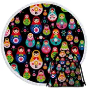 Multi Colored Matryoshka Russian Doll Round Beach Towel