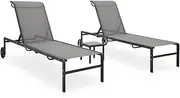Outdoor Sun Loungers - Patio Recliner Chair, Folding Beach Chaise Lounge for Adults with Steel Table for Reclining on Lawn, Set of 2