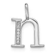 14K White Gold Real Diamond Lower Case Letter N Initial Pendant