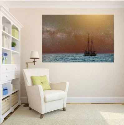 SUN SET - SUN RISE BOATS SCENERY picture wall Canvas home wall choose your size