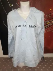 ARTISANS Siesta Key Florida Knit Top Women's Sz M Light Blue Hooded Long Sleeve