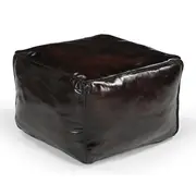 Vintage Brown Leather Square Ottoman