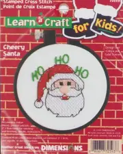 Dimensions Cross stitch Kit & Hoop Christmas Santa Ho Ho Ho Ornament Vintage