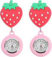 [Gatuida] 2 pcs Silicon Xmas Chest for Children Badge Nurses Watches Day Ladies Birthday Doctors Use Doctor Stretchable Women Mini on Portable Retractable Timing Clip- Nurse Fob Strawberry