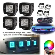 4x 3inch LED Work Light Bar Flood Beam Pods Chasing RGB Halo Kit for ATV SUV 4X4