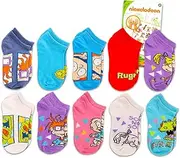 [Nickelodeon] Rugrats for Kids Socks Bulk Set - Bundle with 10 Pairs of Rugrats Socks Size 7.5-3.5 Plus Stickers for Boy and Girls | Party Favor Socks Kids, Rugrats Socks Kids, 6-10 Years