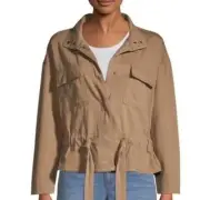 Time and Tru Snap Front Tie Belt Utility Jacket Tan sz Small Fisherman