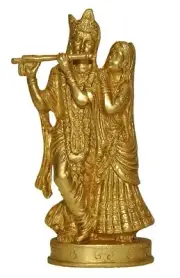 Brass Radha Krishna Idol Showpiece for Home Office Decor Antique Gold 20 Cm