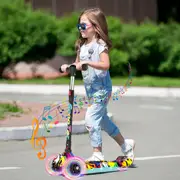 Advwin Kids Scooter Folding Kick Scooter w/ Light Up Wheel & Music 4 Adjustable Height for Ages 3-12 Graffiti