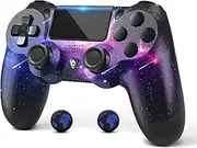 Open Red Custom Deisgn, Replacement for PS4 Controller, Starry Sky Wireless PS4 Controller Joystick for PS4, Slim, Pro and Windows PC, Bonus Two Thumb Grips
