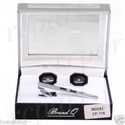 New in box Brand Q formal Men's Cuff links tie clip set black silver octagon
