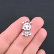 BULK 30 Baby Girl Charms Antique Silver Tone 2 Sided - SC3186