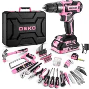 Pink Drill Tool Kit Set: 20V Cordless Power Box with Battery...