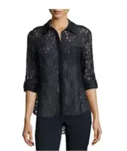 $298 NEW Diane von Furstenberg DVF Lorelei Two Lace Blouse Embroidery Navy 2 4 6