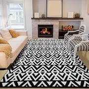 Unirea Geometric Shag Area Rugs for Bedroom Living Room, 5x8 Feet Machine Washable Large Rug Memory Foam Fluffy Carpet for Kids Room Dorm Nursery Classroom Play Mat Accent Home Decor, Black