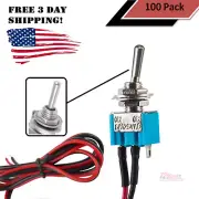 100 Pack Pre Wired Mini Toggle Switch NO INDICATOR 6A 12V 125V For Car Truck S2B