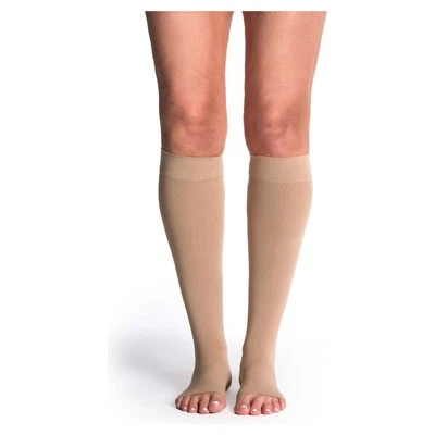 SIGVARIS 841CMSO35 Soft Opaque Compression 15-20 mmHg Knee High-Open Toe Nude LS
