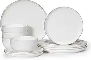 [Dinewares] Perlaceo Luxurious Collection of White with Gold Rim Bone China Dinnerware Set-Lightweight and Durable-Service for 4 or 8, Including Dinner, Salad Plates, and Cereal or Soup Bowls, 12-Piece