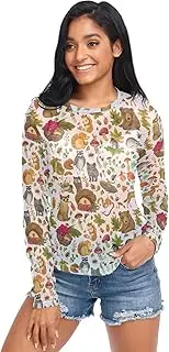 [ODAWA] Woodland Animals Bears Long Sleeve Sheer Blouse See Through Top Blouse Workout Tops Hoodies