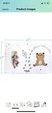 New LoveLara Super Soft Teddy Bear Monthly Milestone Blanket 60" x 40"