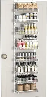 Over The Door Organizer, 8 Tiers Metal Hanging Door Storage, Adjustable Pantry Storage Organizer with Hook for Each Layer, Wall Mounted Pantry Organizers and Kitchen Door Spice Rack, White