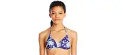 ROXY FLOWER GAME TIKI TRI HALTER BIKINI SWIM TOP BLUE CROCHET MEDIUM NEW! $44