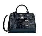 MICHAEL KORS REED LG CENTER ZIP BELTED SATCHEL SHOULDER BAG EXOTIC PATENT BLACK