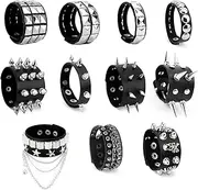 [DTUIEUI] Punk Bracelet, Studded Bracelet, Spiked Bracelets, Emo Bracelets, Goth Bracelets, Spike Bracelet, Studded Arm Band, 11 Pieces Leather Cuff Bracelet 80s Punk Gothic Rocker Halloween Costume Accessories