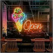 Sign Lamp Ice Cream Open Neon Sign Ice Cream Led Logo For Coffee Shop Restaurant Neon Light Wall Decor(C,80X61CM)