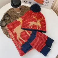 在飛比找ETMall東森購物網優惠-紅色圣誕女ins秋冬季毛線帽圍巾