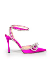 Pink Crystal Embellished Bow Pointed Heels