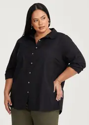 [Taking Shape] Taking Shape Cotton Linen Essential Shirt Size 10 in Black - Plus Size Women's Clothing Black