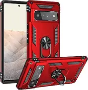 [Cavor] for Google Pixel 6 pro Case (6.71") TPU Case PC Bumper 360° Rotation Ring Holder Kickstand Back Cover [Work with Magnetic Car Mount] Shockproof Protective Cover-Red