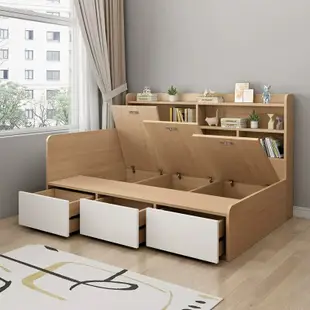 全屋設計-專業客製床架 榻榻米床 床 帶書架抽屜收納床  高箱儲物床 板式床-單人3尺/單大3.5尺/雙人5尺-實木