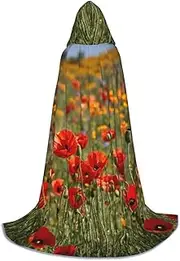 VPPUR Poppy Flowers Print Unisex Hooded Cloak For Carnival Theme Party Decorations Witch Costume Cosplay
