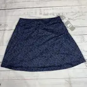 Eddie Bauer Dry Wik Kacey Skirt Blue Black Microfloral Pull On Mini Flare L NWT