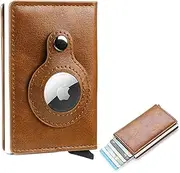 Gipoowaa Men Wallet Card Holder for Air Tag, RFID Blocking, Slim, Minimalist ID Window Cash Slot (Brown)