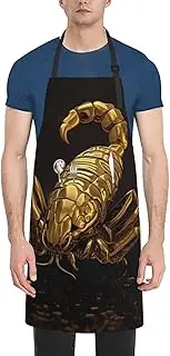 LHBWCVN gold scorpion Apron for Adults, Waterproof Cooking Aprons with 2 Pockets, Adjustable Bib Apron for Dishwashing, Long Kitchen Apron for Women Men Work Aprons for Dog Grooming, Black