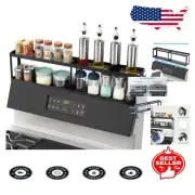 Dual-Level Magnetic Spice Shelf with Removable Hooks - Modern Kitchen Storage