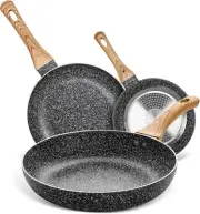 MICHELANGELO Non Stick Frying Pans - 8"+9.5"+11" Nonstick Variety Pack, Black
