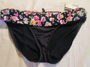 New X-Large Ladies Kenneth Cole Reaction Black with Floral Swim Bikini Bottoms