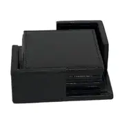 Leatherkart Genuine Leather Square Coasters-Black