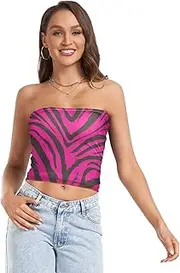 [OTVEE] Womens Tube Tops Pink Zebra Fur Print Strapless Camisole Crop without Bras