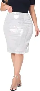 [Agnes Orinda] Plus Size Sequin Skirt for Women High Waist Sparkle Bodycon Pencil Skirts Night Out Party
