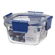Lock & Lock Top Class 300ml/12cm Glass Container w/ Tritan Lid Square - Blue