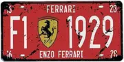 NGFR PEI's Tin Sign Ferrari F1-1929 Auto License Plate, Embossed Tag Size 6" X 12" (red-Antiqued)
