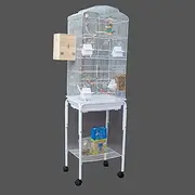 Dome Top High Bird Cage on Stand with Play Toys Nesting Box Canary Finch (White)