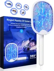 Rechargeable Electric Fly Swatter 3000V Foldable Mosquito Zapper w/ Safety Mesh