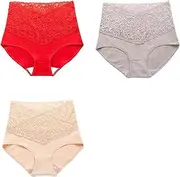 [HEJIGOOD] 3 Pack Women's V-Shape High Waist Briefs Lace Breathable Hipster Panties Stretch Tummy Control Undies M-3XL